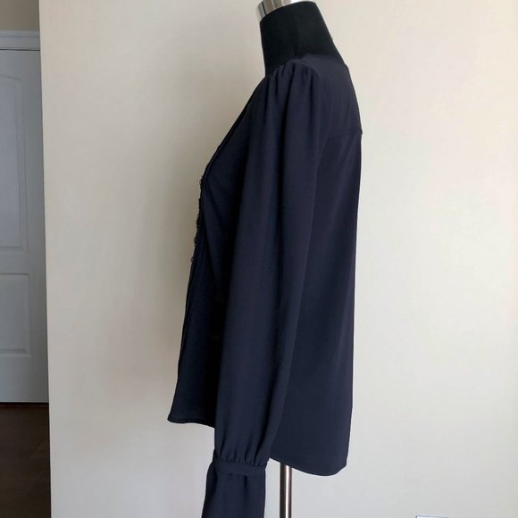 Ann Taylor Navy Top with Lace Trim - Picture 2 of 5